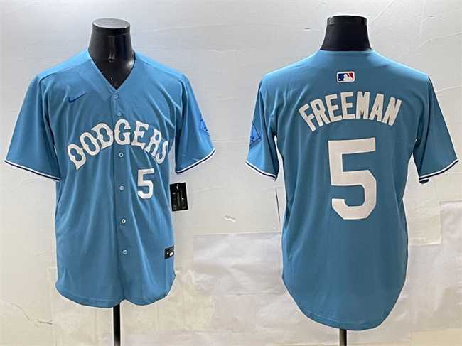Men%27s Los Angeles Dodgers #5 Freddie Freeman Light Blue Limited Stitched Jersey